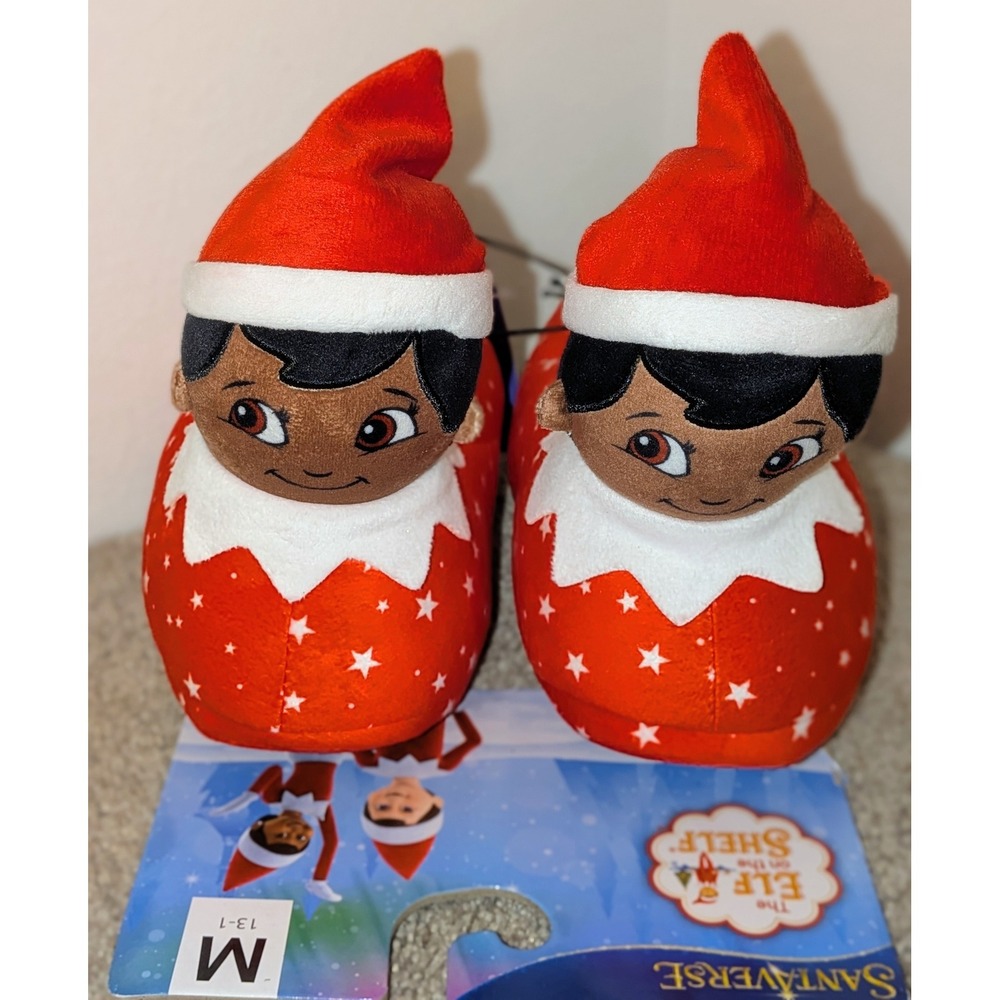 Elf on the Shelf Slippers Kids Size M (13-1) Red Star Plush Santasverse Holiday